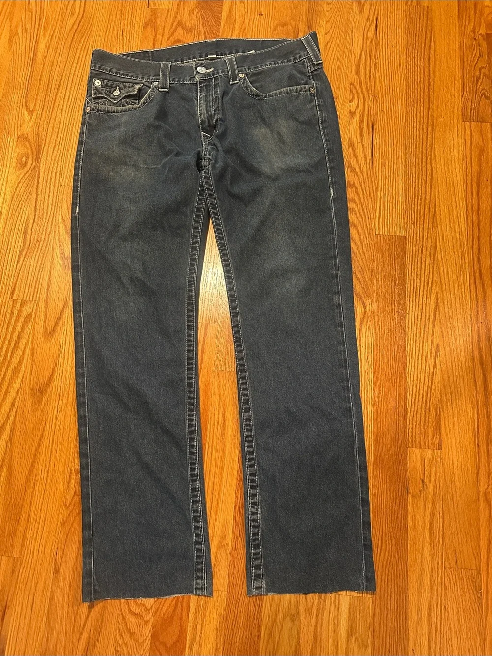 True Religion Indigo Back-Pocket Jeans with Signature Stitching